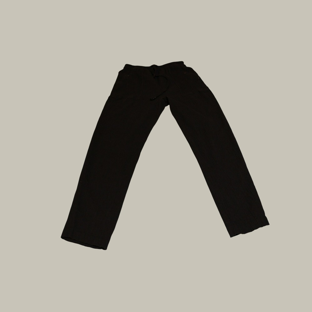 TeddiTextured‎ Gauze Drawstring Pants Dark Green Elastic Waist Straight Leg